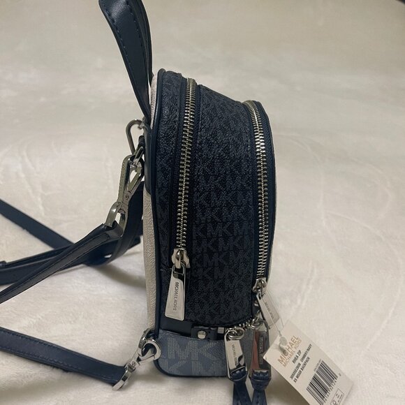 Michael Kors Rhea Mini Color-Block Logo Chambry/Navy Backpack - Picture 9 of 15